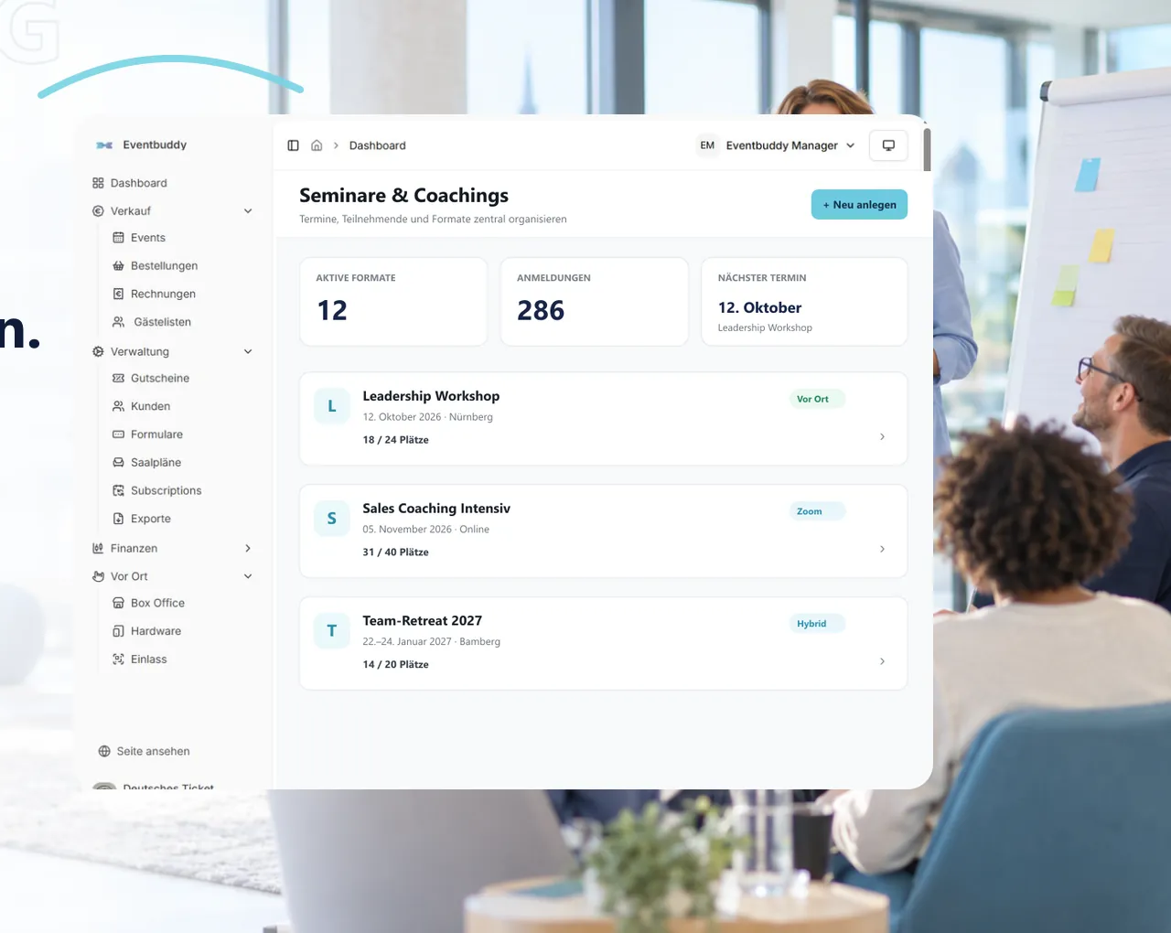 Eventbuddy Seminare & Coachings: aktive Formate, Anmeldungen und nächste Termine